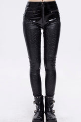 Leggings en cuir élastique brillant pour femmes à motif hexagonal gothique noir étoile irrégulière